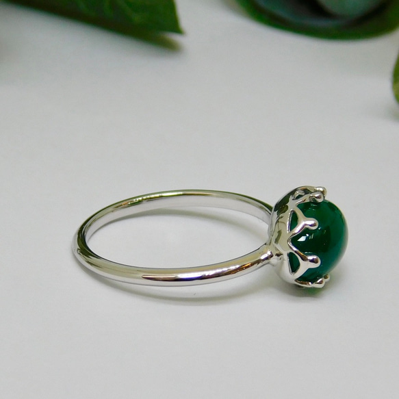 綠色瑪瑙頭飾戒指（銀色） 第6張的照片