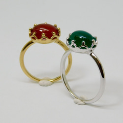 綠色瑪瑙頭飾戒指（銀色） 第8張的照片