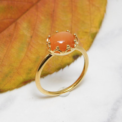 貓眼橙色月光石皇冠戒指（金色） 第1張的照片