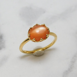 貓眼橙色月光石皇冠戒指（金色） 第3張的照片