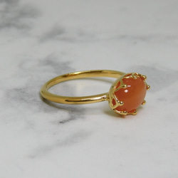 貓眼橙色月光石皇冠戒指（金色） 第8張的照片