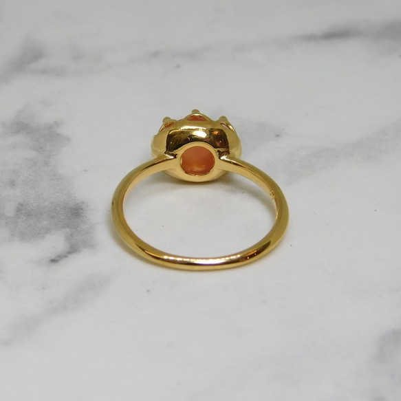 貓眼橙色月光石皇冠戒指（金色） 第9張的照片