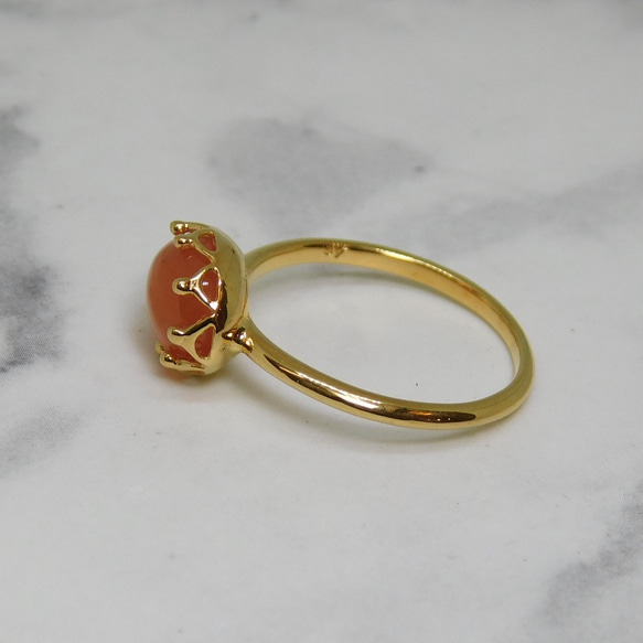 貓眼橙色月光石皇冠戒指（金色） 第10張的照片