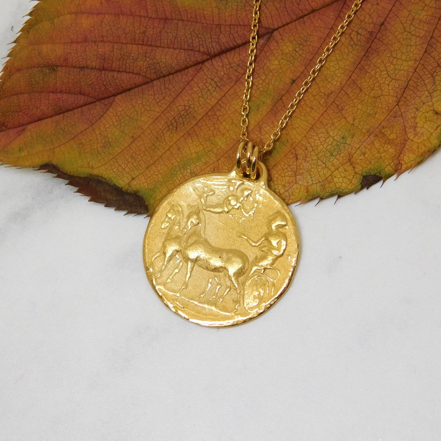 チャリオットのコインネックレス（Lサイズ・軽量・薄型）・K24純金メッキ【受注制作】