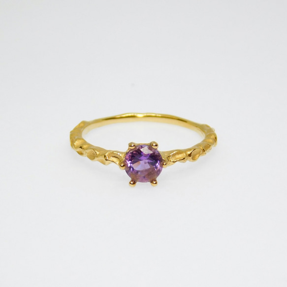 紫水晶戒指“圓形切割5毫米”金色 第6張的照片