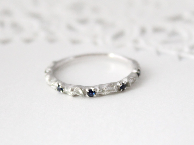 lace ＆ Sapphire ring (rhodium plating)【受注制作】