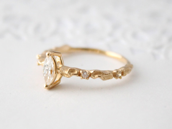 k10＆k18 lace ＆ diamond ring【Marquise cut】 第2張的照片