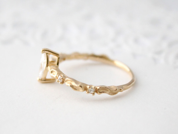k10＆k18 lace ＆ diamond ring【Marquise cut】 第3張的照片