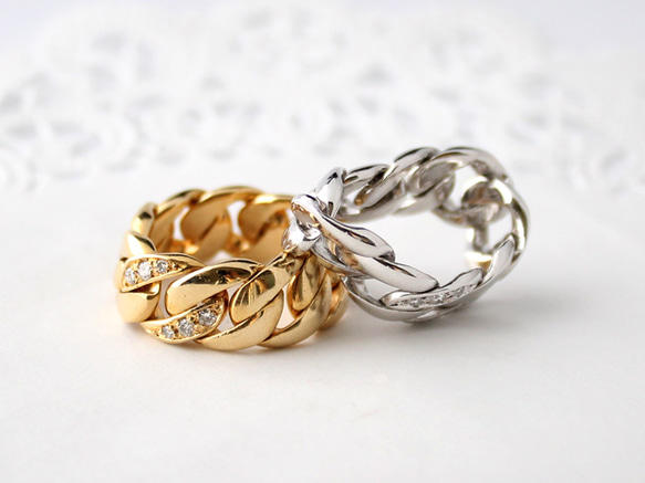 Chain & diamond ring  (gold plating)【受注制作】 1枚目の画像