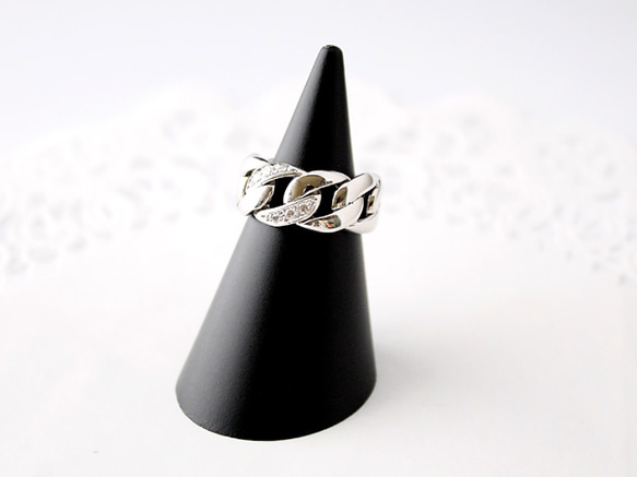 Chain & diamond ring  (rhodium plating)【受注制作】 3枚目の画像
