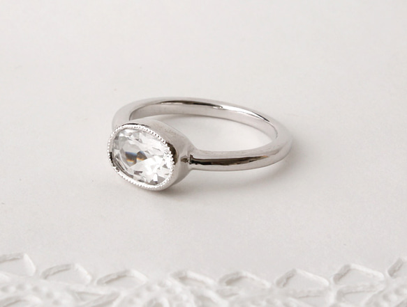 White topaz mil ring / rhodium plating 第2張的照片