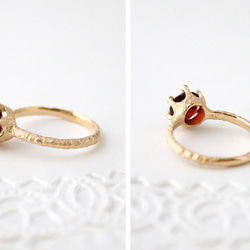 Garnet milk crown ring / gold plating 第3張的照片