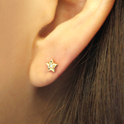 star & moon diamond pierce (gold plating) 第3張的照片