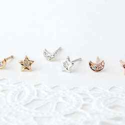 star & moon diamond pierce (gold plating) 第5張的照片