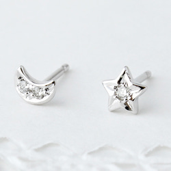 star & moon diamond pierce (rhodium plating) 1枚目の画像