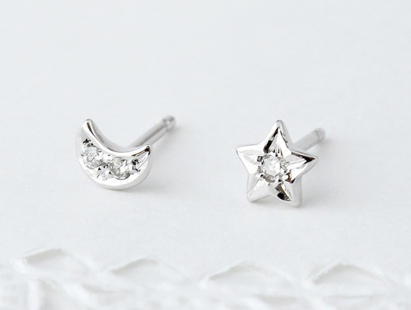 star & moon diamond pierce (rhodium plating) 1枚目の画像