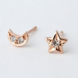 star & moon diamond pierce (pinkgold plating)【受注制作】 1枚目の画像