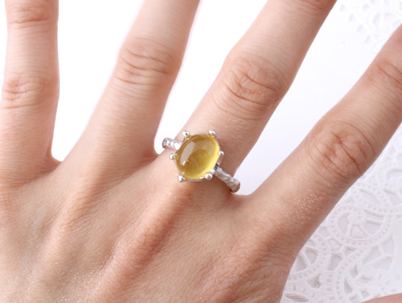 Yellow Beryl crown ring  (rhodium plating) 4枚目の画像