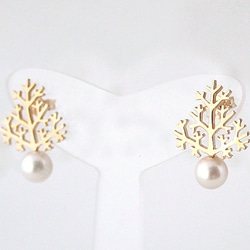 tree & pearl pierce (gold plating) 第1張的照片