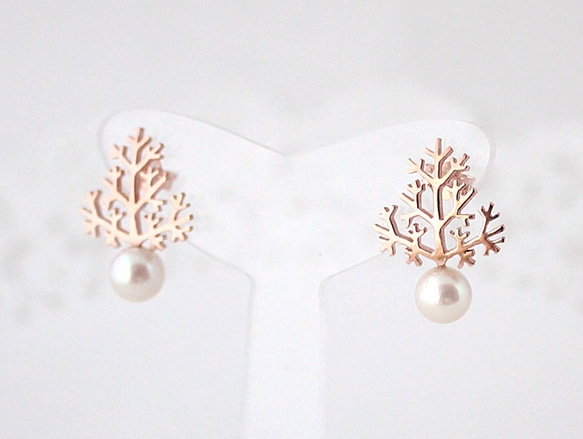 tree & pearl pierce (pink gold plating) 第1張的照片