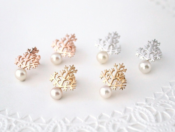 tree & pearl pierce (pink gold plating) 第2張的照片