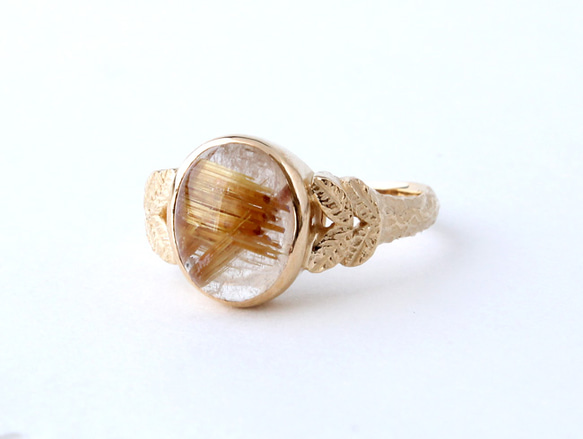 40%OFF☆現品限り Rutile quartz ＆leaf ring  (gold plating) 1枚目の画像