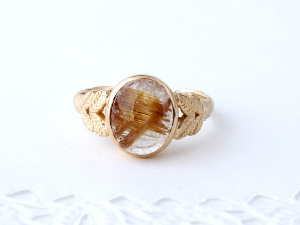 40%OFF☆現品限り Rutile quartz ＆leaf ring  (gold plating) 2枚目の画像