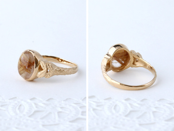 40%OFF☆現品限り Rutile quartz ＆leaf ring  (gold plating) 3枚目の画像