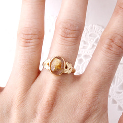 40%OFF☆現品限り Rutile quartz ＆leaf ring  (gold plating) 4枚目の画像