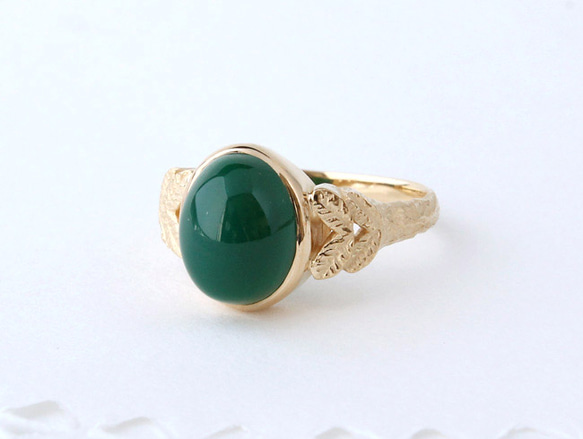 green agate ＆leaf ring (gold plating) 第1張的照片