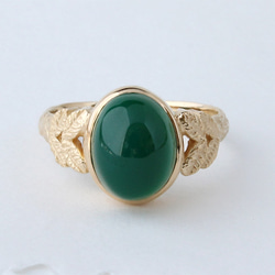 green agate ＆leaf ring (gold plating) 第2張的照片