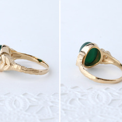 green agate ＆leaf ring (gold plating) 第3張的照片