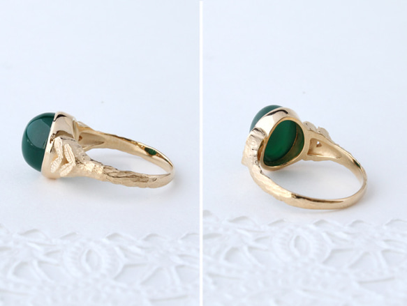 green agate ＆leaf ring (gold plating) 第3張的照片