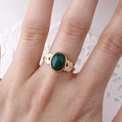 green agate ＆leaf ring (gold plating) 第4張的照片