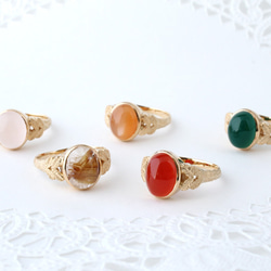 green agate ＆leaf ring (gold plating) 第5張的照片