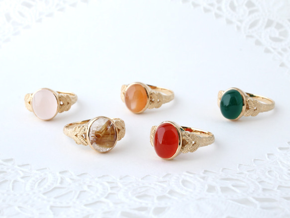 green agate ＆leaf ring (gold plating) 第5張的照片