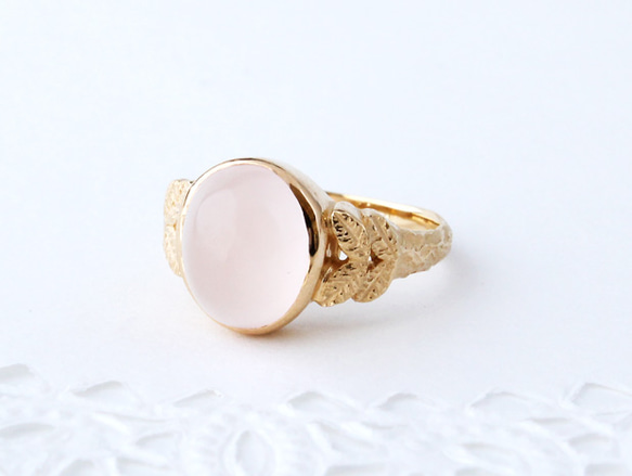40%OFF☆現品限り Rose quartz ＆leaf ring  (gold plating) 1枚目の画像