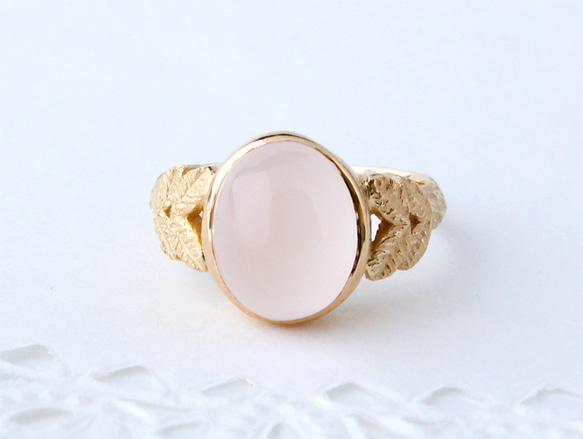 40%OFF☆現品限り Rose quartz ＆leaf ring  (gold plating) 2枚目の画像