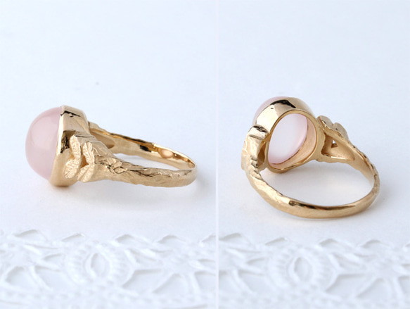 40%OFF☆現品限り Rose quartz ＆leaf ring  (gold plating) 3枚目の画像