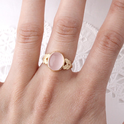 40%OFF☆現品限り Rose quartz ＆leaf ring  (gold plating) 4枚目の画像
