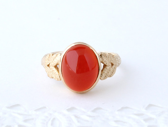 40%OFF☆現品限り red agate ＆leaf ring  (gold plating) 2枚目の画像