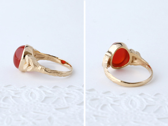 40%OFF☆現品限り red agate ＆leaf ring  (gold plating) 3枚目の画像