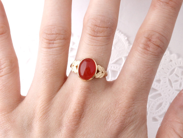 40%OFF☆現品限り red agate ＆leaf ring  (gold plating) 4枚目の画像