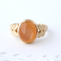 orange moonstone ＆leaf ring (gold plating) 第2張的照片