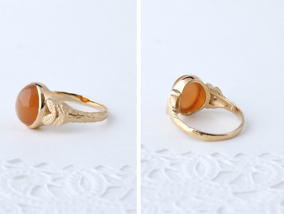 orange moonstone ＆leaf ring (gold plating) 第3張的照片