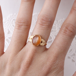 orange moonstone ＆leaf ring (gold plating) 第4張的照片