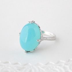 Sea blue chalcedony ring/rhodium plating 第1張的照片