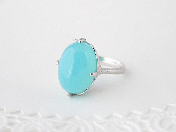 Sea blue chalcedony ring/rhodium plating 第1張的照片