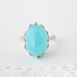 Sea blue chalcedony ring/rhodium plating 第2張的照片