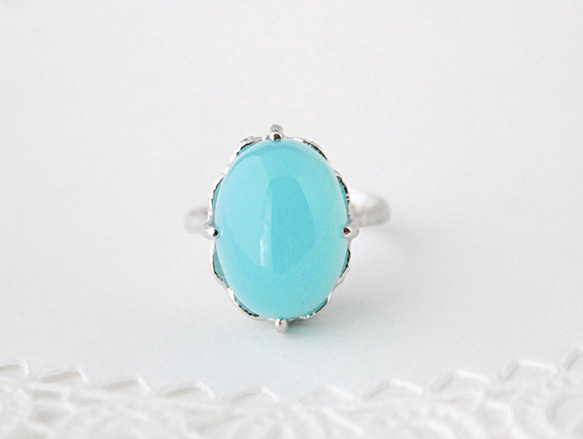 Sea blue chalcedony ring/rhodium plating 第2張的照片